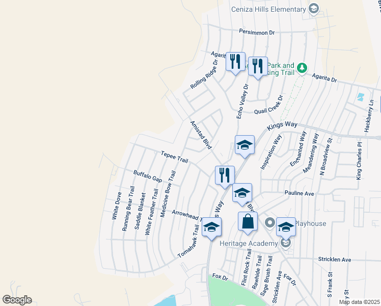 map of restaurants, bars, coffee shops, grocery stores, and more near 110 Shawnee Trail in Del Rio