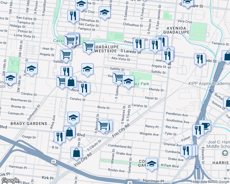 map of restaurants, bars, coffee shops, grocery stores, and more near 403 Hazel Street in San Antonio