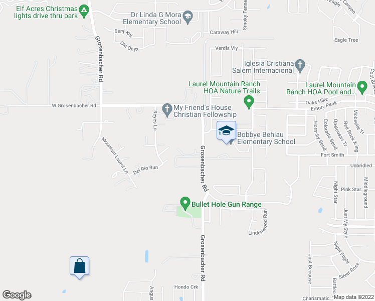 map of restaurants, bars, coffee shops, grocery stores, and more near 2399 Grosenbacher Road in San Antonio