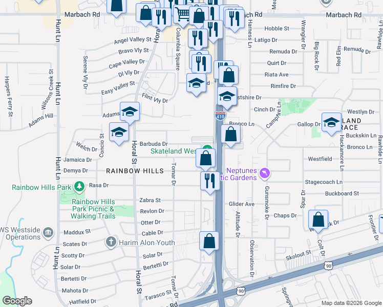 map of restaurants, bars, coffee shops, grocery stores, and more near 215 Jamaica Dr in San Antonio