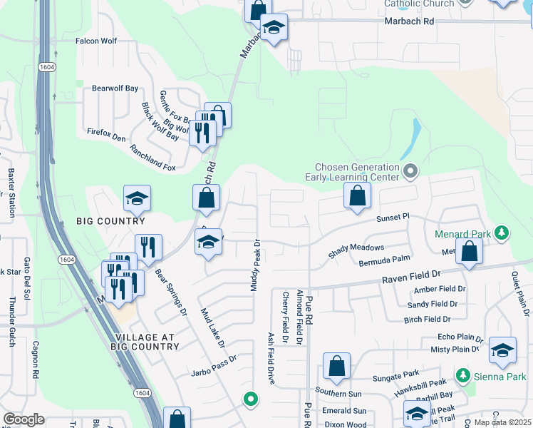 map of restaurants, bars, coffee shops, grocery stores, and more near 11302 Tabletop Lane in San Antonio