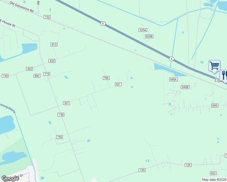 map of restaurants, bars, coffee shops, grocery stores, and more near 3552 County Road 531 in Alvin