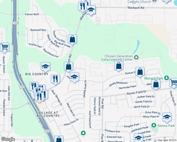map of restaurants, bars, coffee shops, grocery stores, and more near 11302 Tabletop Lane in San Antonio