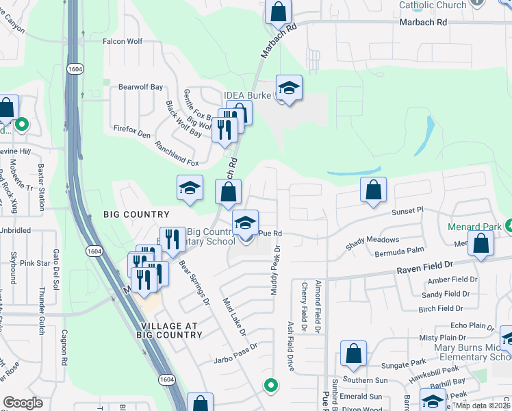 map of restaurants, bars, coffee shops, grocery stores, and more near 11339 Tabletop Lane in San Antonio
