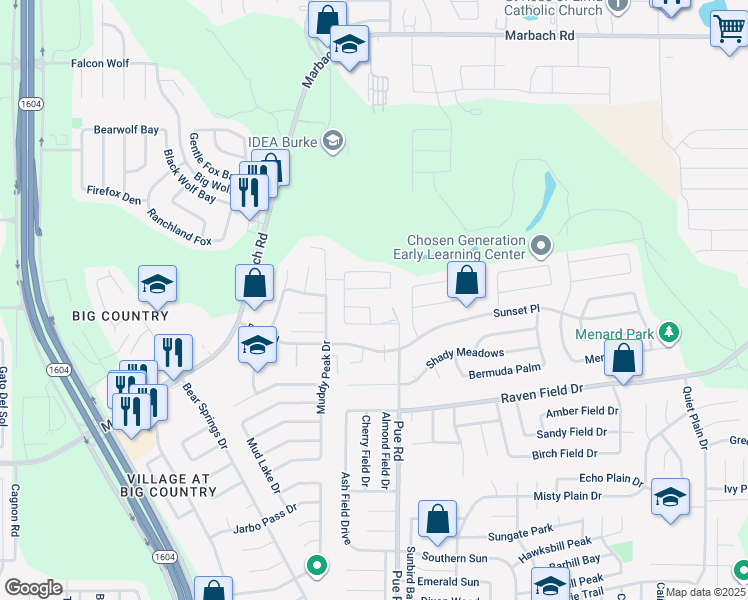 map of restaurants, bars, coffee shops, grocery stores, and more near 2326 Pue Rd in San Antonio
