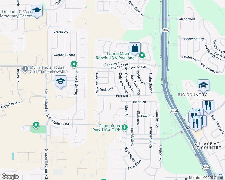 map of restaurants, bars, coffee shops, grocery stores, and more near 2327 Hornsby Bend in San Antonio