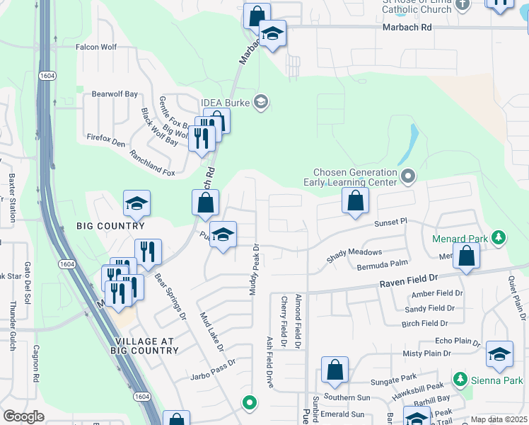 map of restaurants, bars, coffee shops, grocery stores, and more near 11302 Tabletop Lane in San Antonio