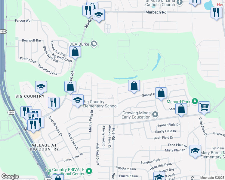 map of restaurants, bars, coffee shops, grocery stores, and more near 2311 Dalhart Pass in San Antonio