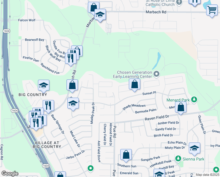 map of restaurants, bars, coffee shops, grocery stores, and more near 2311 Dalhart Pass in San Antonio