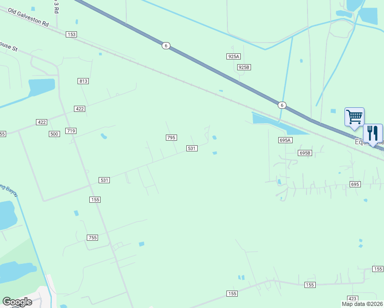 map of restaurants, bars, coffee shops, grocery stores, and more near 3552 County Road 531 in Alvin