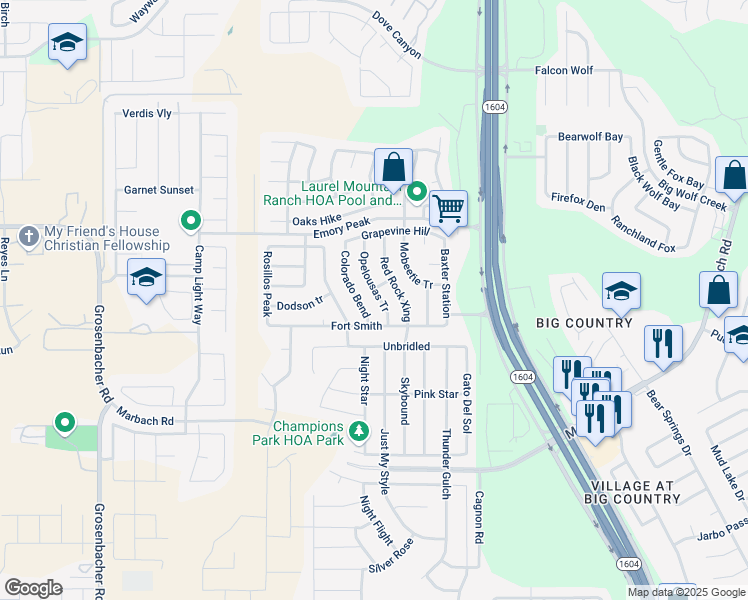 map of restaurants, bars, coffee shops, grocery stores, and more near 2151 Opelousas Tr in San Antonio