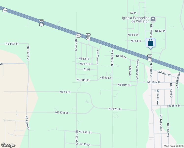 map of restaurants, bars, coffee shops, grocery stores, and more near 5167 Northeast 134th Avenue in Williston