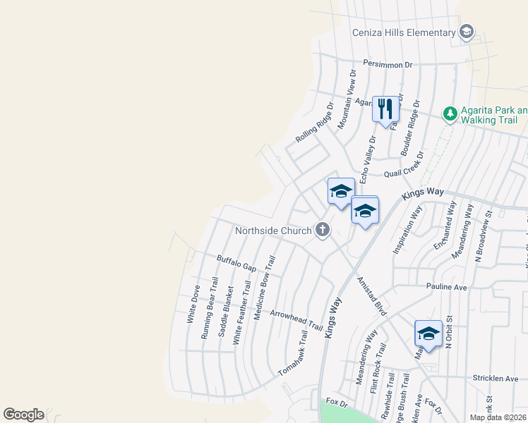map of restaurants, bars, coffee shops, grocery stores, and more near 120 Tepee Trail in Del Rio