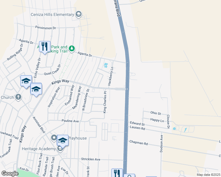 map of restaurants, bars, coffee shops, grocery stores, and more near 201 Kings Way in Del Rio