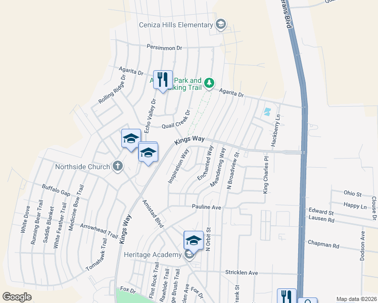 map of restaurants, bars, coffee shops, grocery stores, and more near 319 Inspiration Way in Del Rio