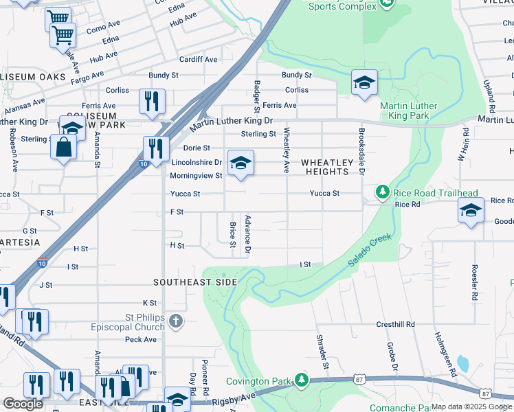 map of restaurants, bars, coffee shops, grocery stores, and more near 902 Yucca Street in San Antonio