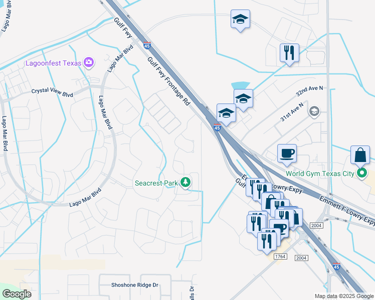map of restaurants, bars, coffee shops, grocery stores, and more near 12118 Seacrest Lane in Santa Fe