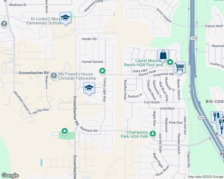map of restaurants, bars, coffee shops, grocery stores, and more near 2218 York Bend in San Antonio