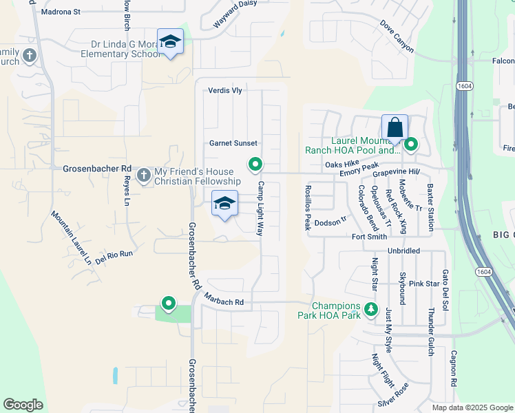 map of restaurants, bars, coffee shops, grocery stores, and more near 11604 Hidden Terrace in San Antonio