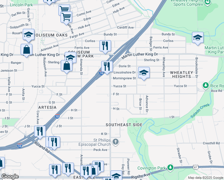 map of restaurants, bars, coffee shops, grocery stores, and more near 611 Pecan Valley Drive in San Antonio