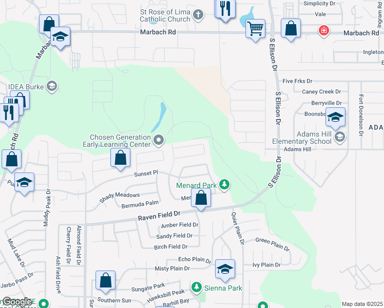 map of restaurants, bars, coffee shops, grocery stores, and more near 9839 Highland Creek in San Antonio