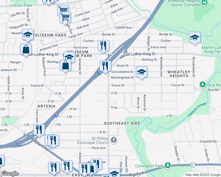 map of restaurants, bars, coffee shops, grocery stores, and more near 611 Pecan Valley Drive in San Antonio
