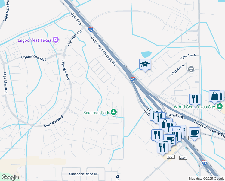 map of restaurants, bars, coffee shops, grocery stores, and more near 12118 Seacrest Lane in Santa Fe