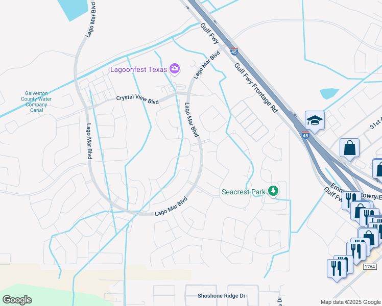 map of restaurants, bars, coffee shops, grocery stores, and more near 2809 Bayrose Drive in La Marque