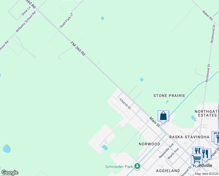 map of restaurants, bars, coffee shops, grocery stores, and more near 7602 FM 360 Road in Needville