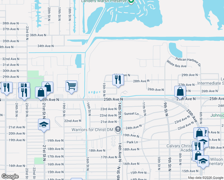 map of restaurants, bars, coffee shops, grocery stores, and more near 1418 26th Avenue North in Texas City