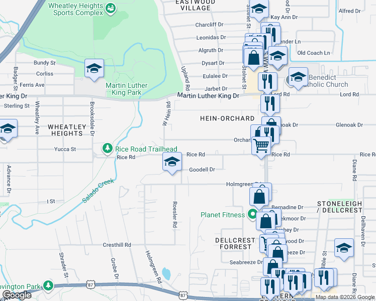 map of restaurants, bars, coffee shops, grocery stores, and more near 514 Rice Road in San Antonio