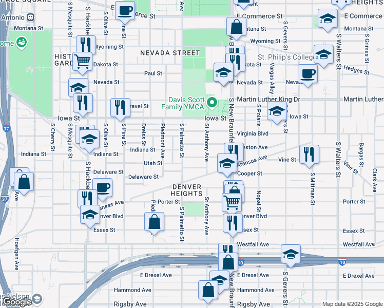 map of restaurants, bars, coffee shops, grocery stores, and more near 118 Dumoulin Avenue in San Antonio