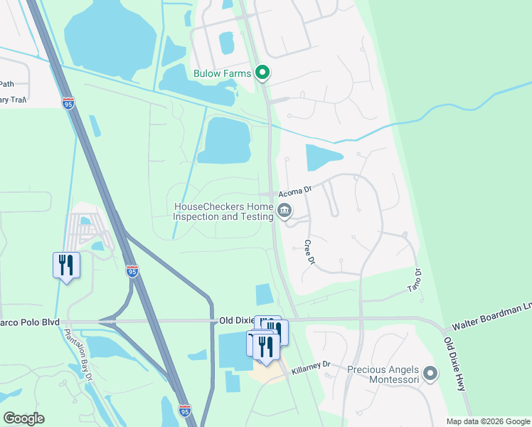 map of restaurants, bars, coffee shops, grocery stores, and more near 1495 Kenoa Circle in Ormond Beach