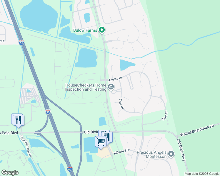 map of restaurants, bars, coffee shops, grocery stores, and more near 1495 Kenoa Circle in Ormond Beach