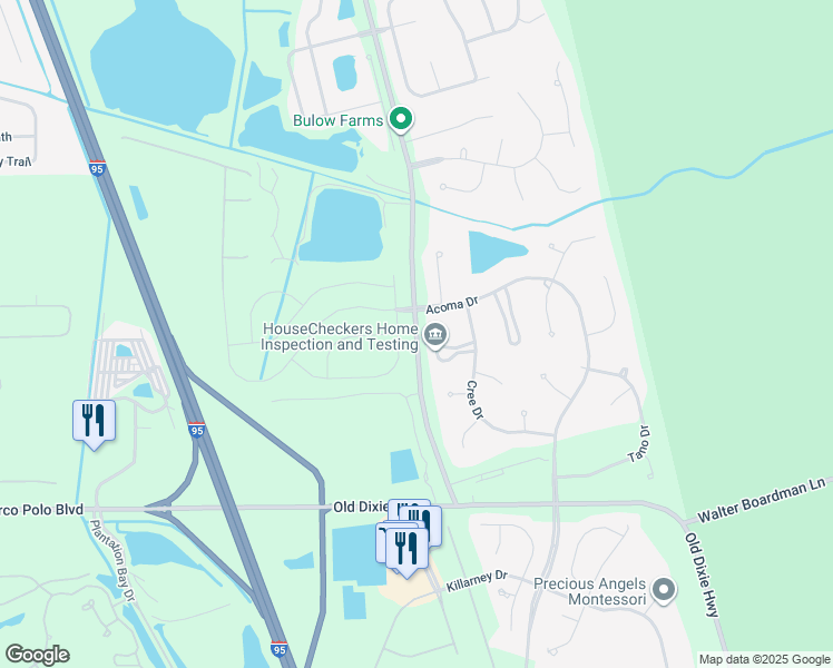 map of restaurants, bars, coffee shops, grocery stores, and more near County Highway 2001 in Ormond Beach
