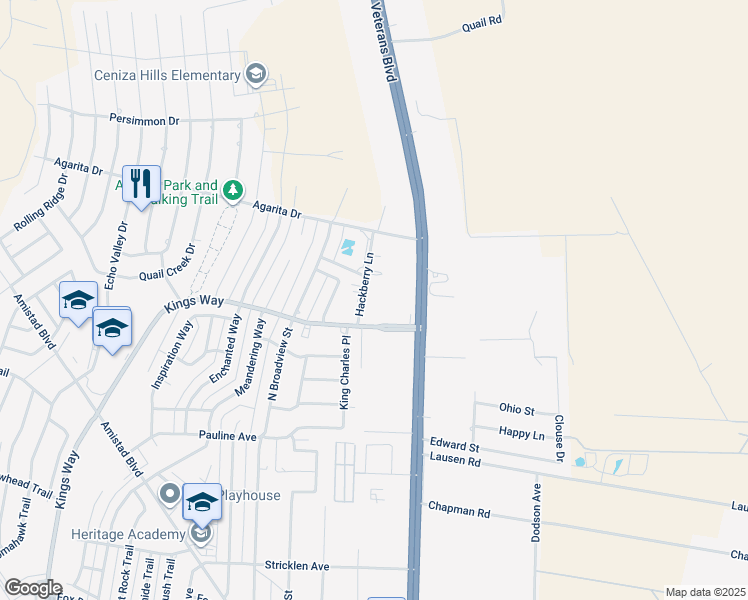 map of restaurants, bars, coffee shops, grocery stores, and more near 201 Kings Way in Del Rio
