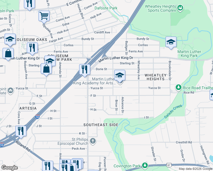 map of restaurants, bars, coffee shops, grocery stores, and more near 471 Morningview Drive in San Antonio