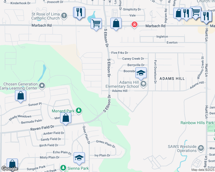 map of restaurants, bars, coffee shops, grocery stores, and more near 2038 South Ellison Drive in San Antonio