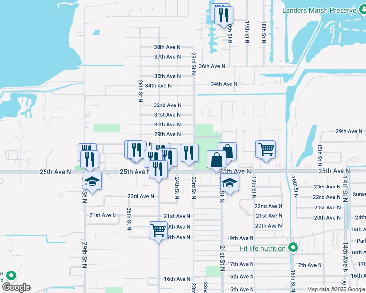 map of restaurants, bars, coffee shops, grocery stores, and more near 2326 28th Avenue North in Texas City