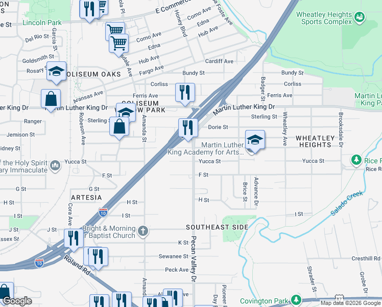 map of restaurants, bars, coffee shops, grocery stores, and more near 511 Pecan Valley Drive in San Antonio