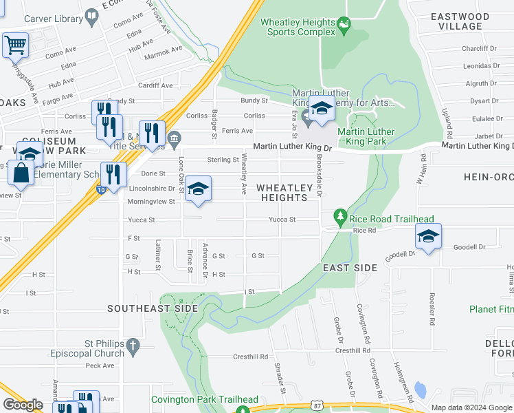 map of restaurants, bars, coffee shops, grocery stores, and more near 616-618 Morningview Drive in San Antonio