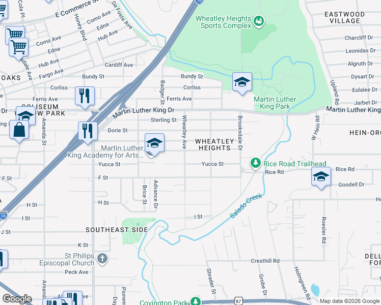 map of restaurants, bars, coffee shops, grocery stores, and more near 610 Morningview Drive in San Antonio