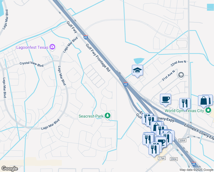 map of restaurants, bars, coffee shops, grocery stores, and more near 2925 Seacrest Lane in Santa Fe