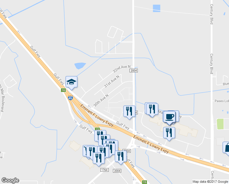 map of restaurants, bars, coffee shops, grocery stores, and more near 11119 30th Ave N in Texas City
