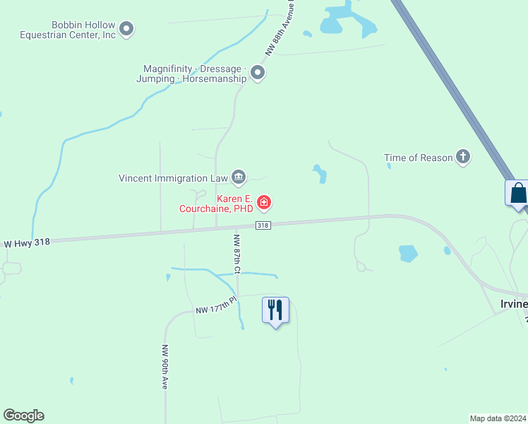map of restaurants, bars, coffee shops, grocery stores, and more near 8585 West Highway 318 in Reddick
