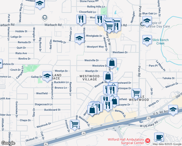 map of restaurants, bars, coffee shops, grocery stores, and more near in San Antonio