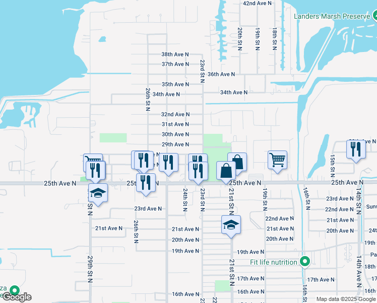 map of restaurants, bars, coffee shops, grocery stores, and more near 2326 28th Avenue North in Texas City