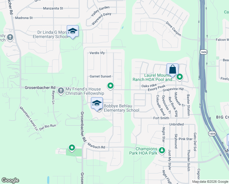 map of restaurants, bars, coffee shops, grocery stores, and more near 11531 North Peak in San Antonio