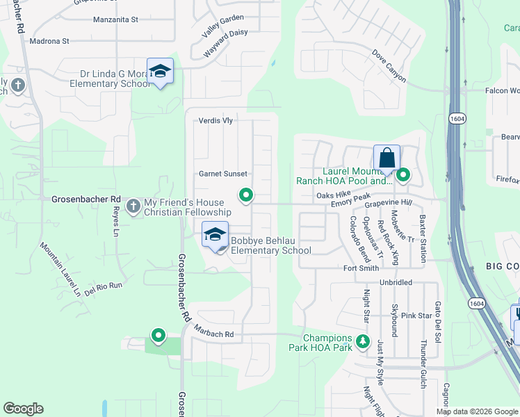 map of restaurants, bars, coffee shops, grocery stores, and more near 11531 North Peak in San Antonio