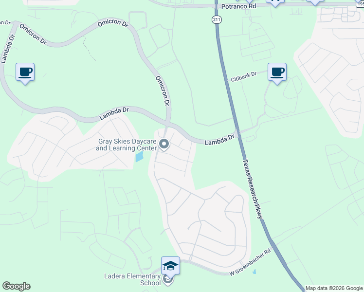 map of restaurants, bars, coffee shops, grocery stores, and more near 2122 Atlas Bend in San Antonio